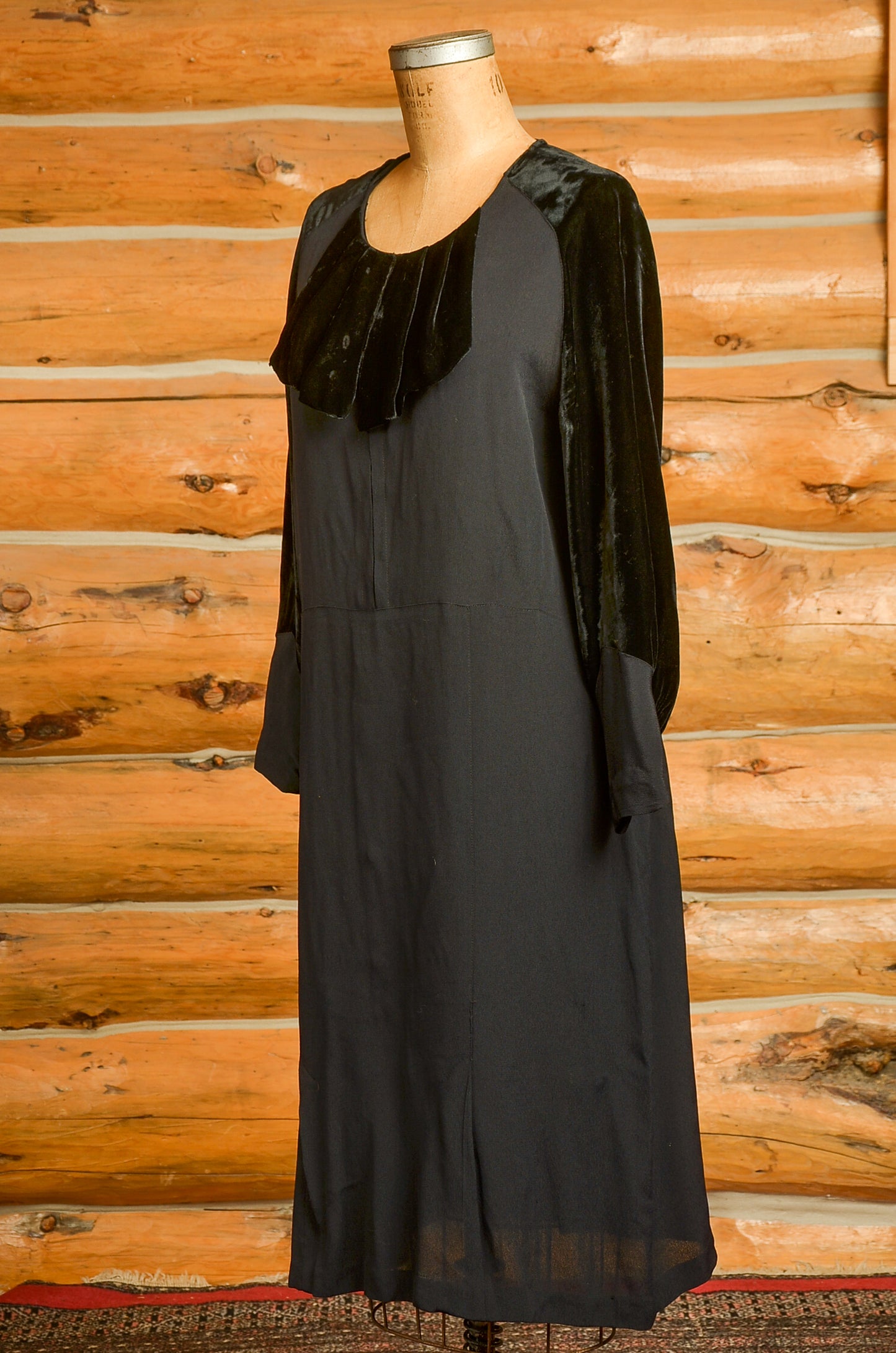 1920s Velvet and Rayon Drop Waist Flapper Dress