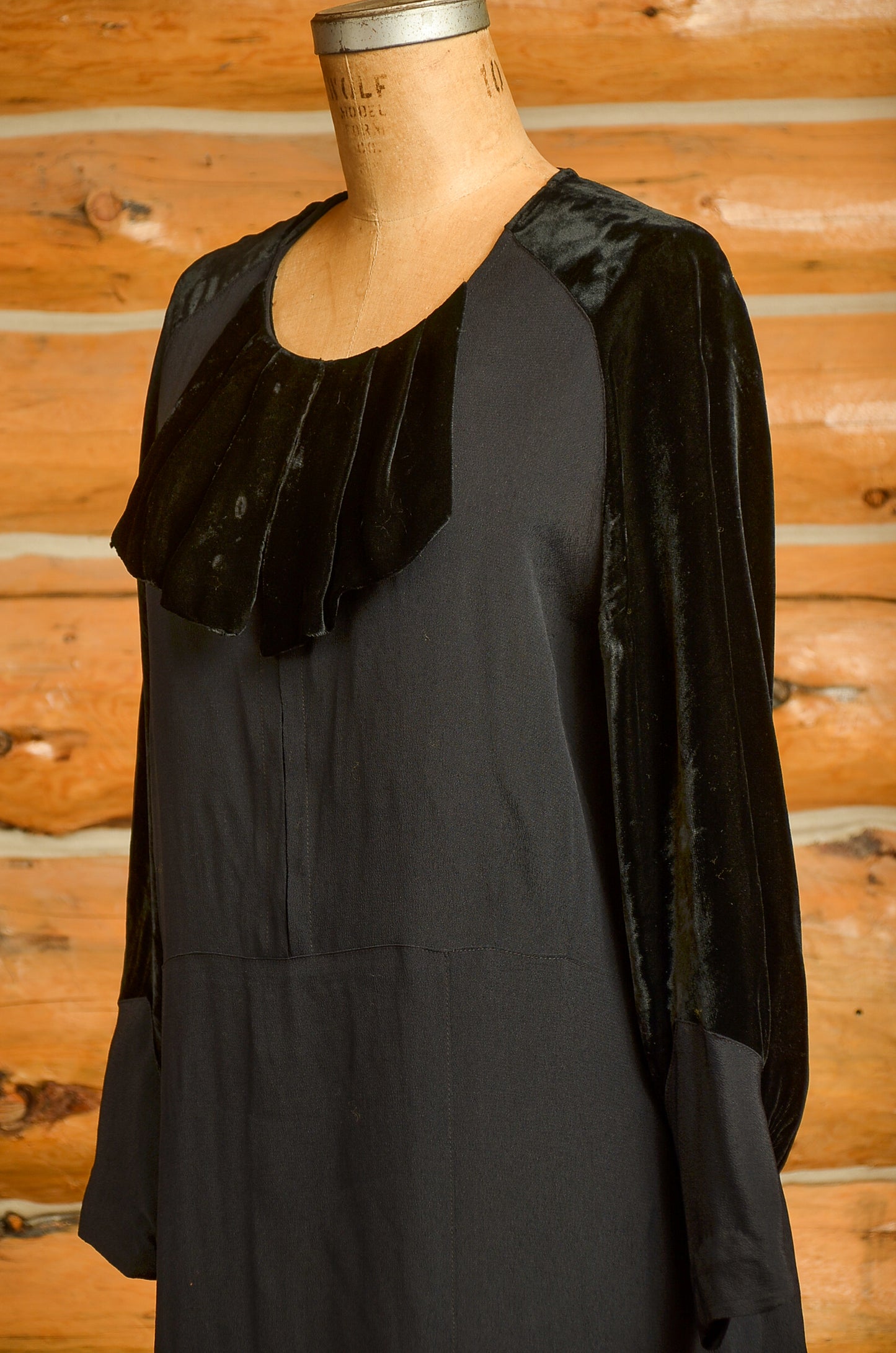 1920s Velvet and Rayon Drop Waist Flapper Dress