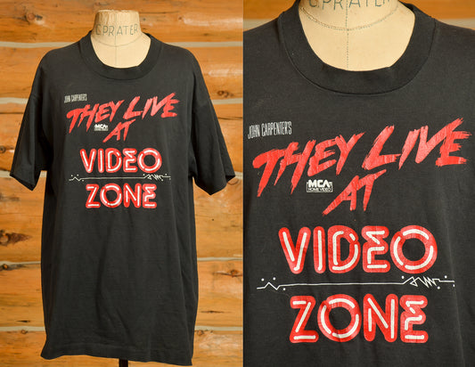 1980s John Carpenters They Live Movie Promo for Video Zone Black Cotton T Shirt