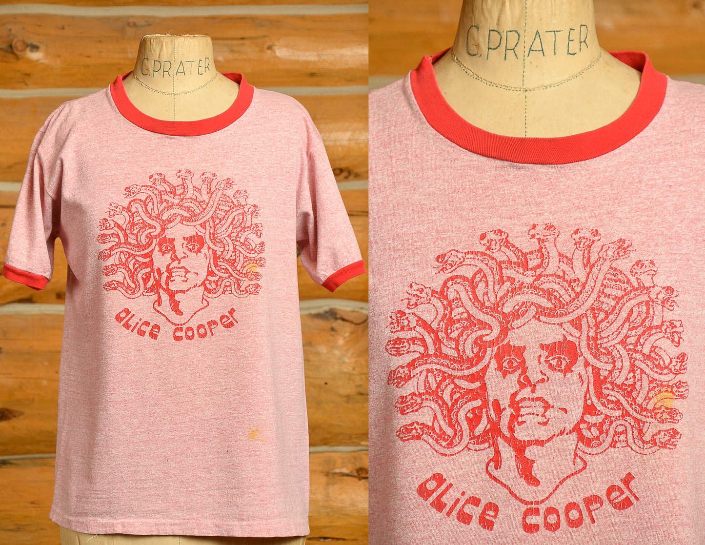 1970s Alice Cooper Medusa Head T Shirt Red Cotton T Shirt