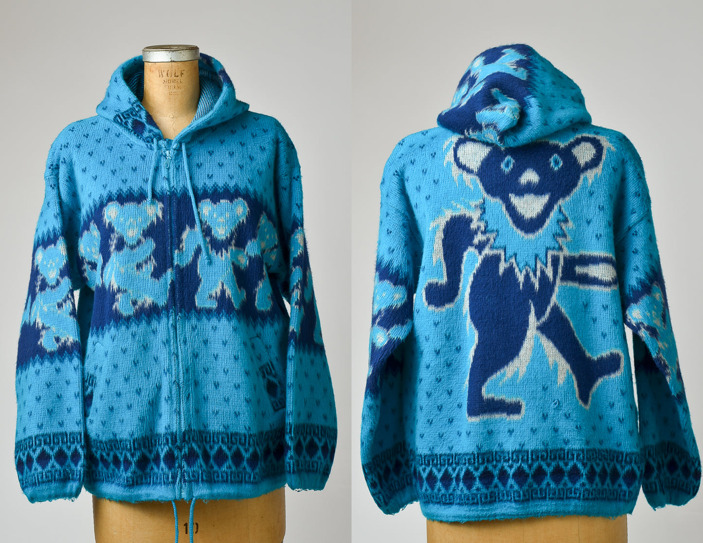 90s Grateful Dead Jacket Fuzzy Knit Hooded Dancing Bear Sweater Jacket