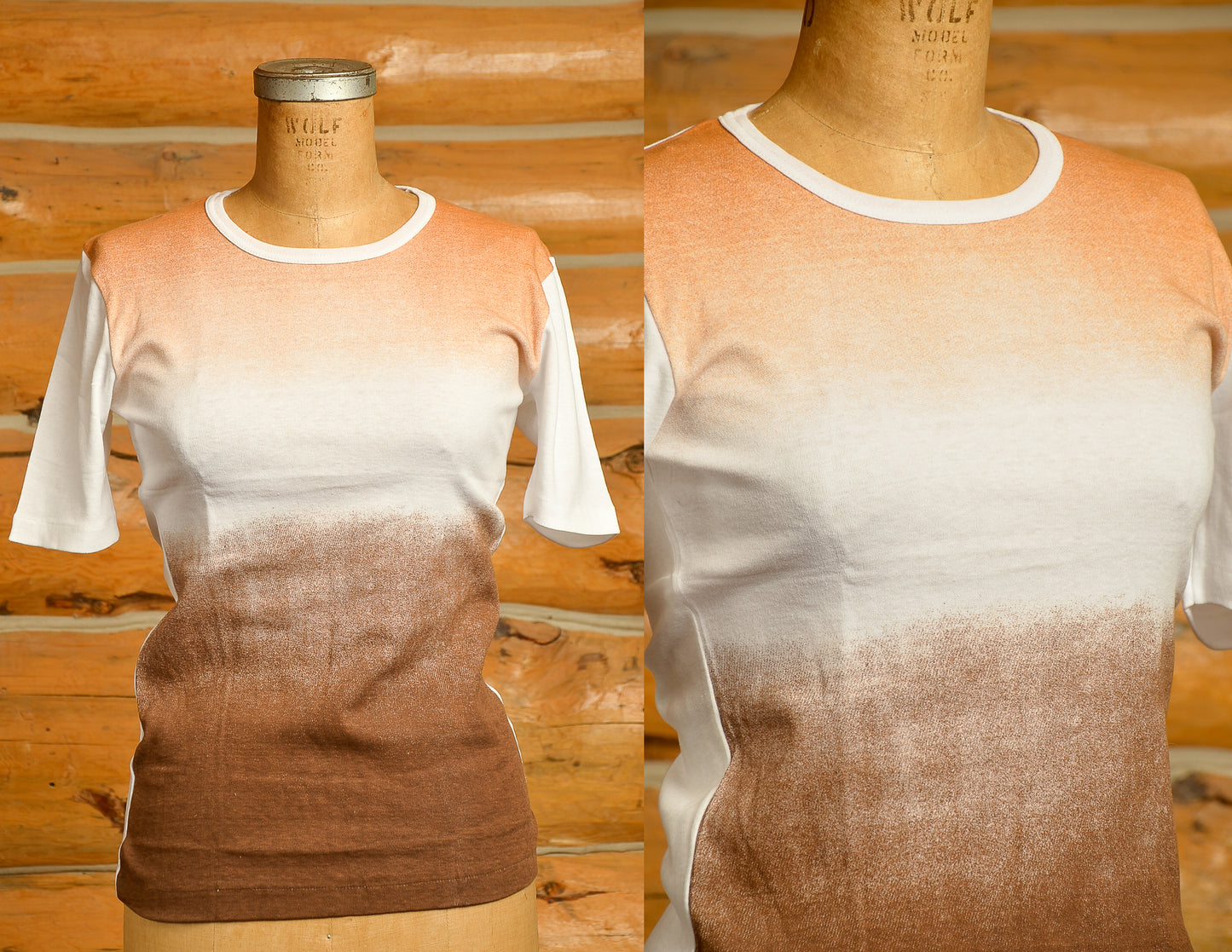 1970s Deadstock Airbrush Print T Shirt Brown and White Ombre Hippie T Shirt