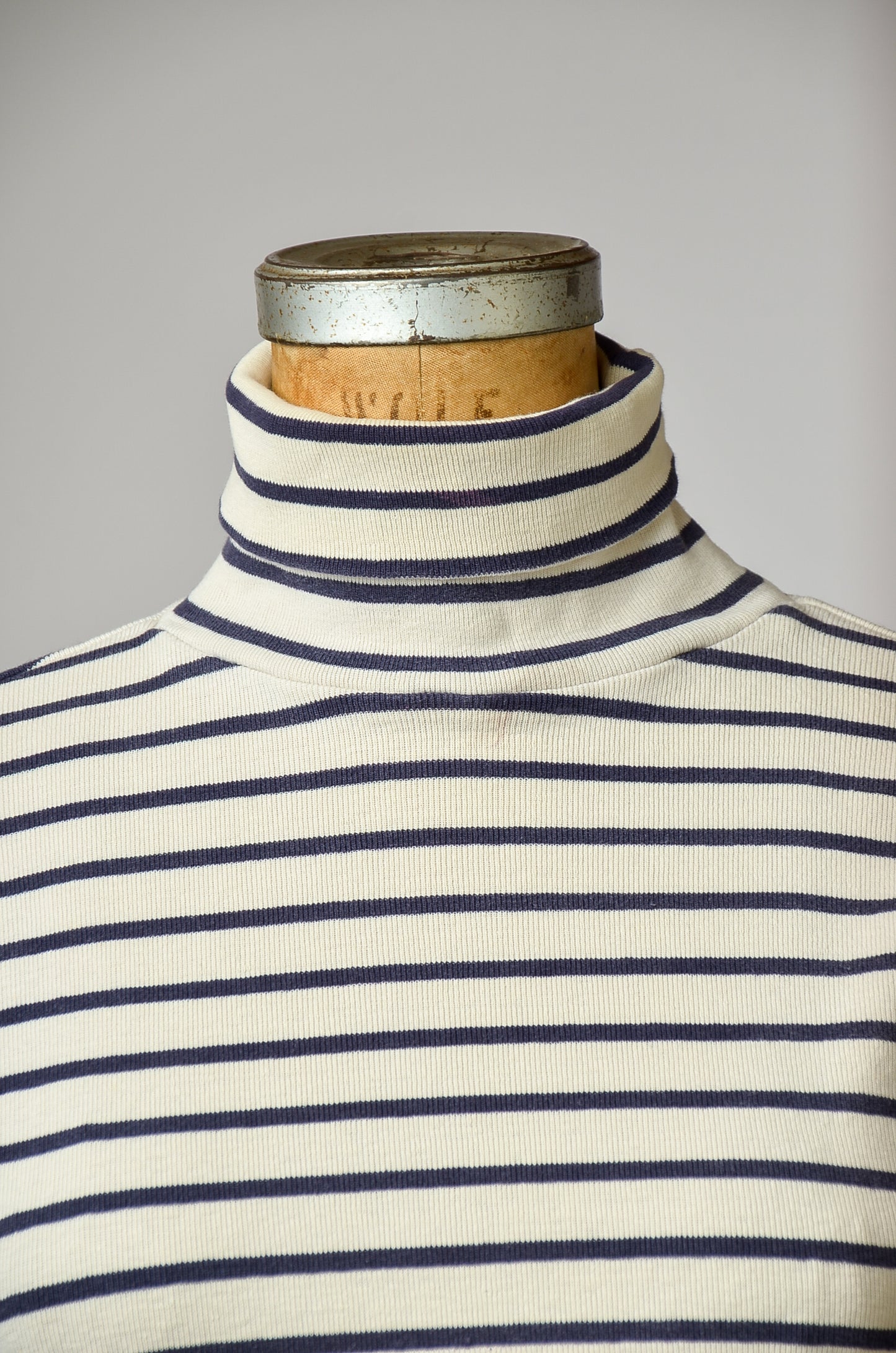 1970s Patagonia Striped Cotton Turtleneck Blue and White High Neck Shirt