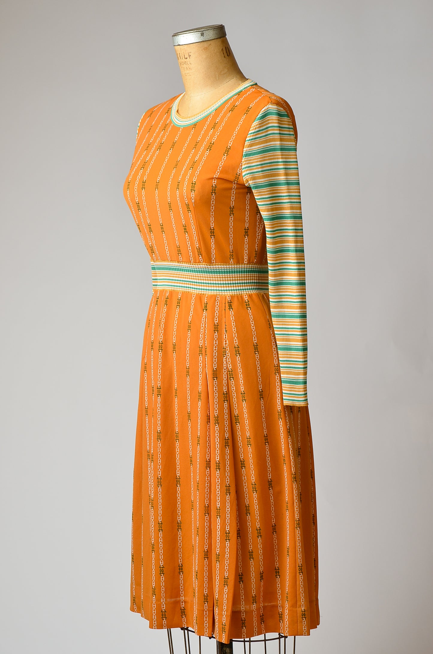 1970s Bohemian Chain Gang Color Block Disco Dress