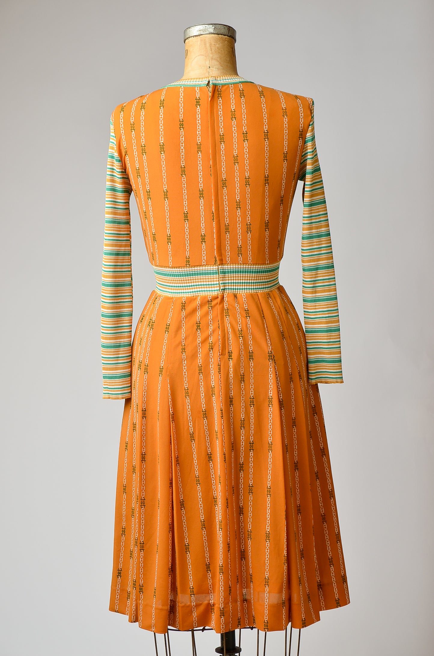 1970s Bohemian Chain Gang Color Block Disco Dress