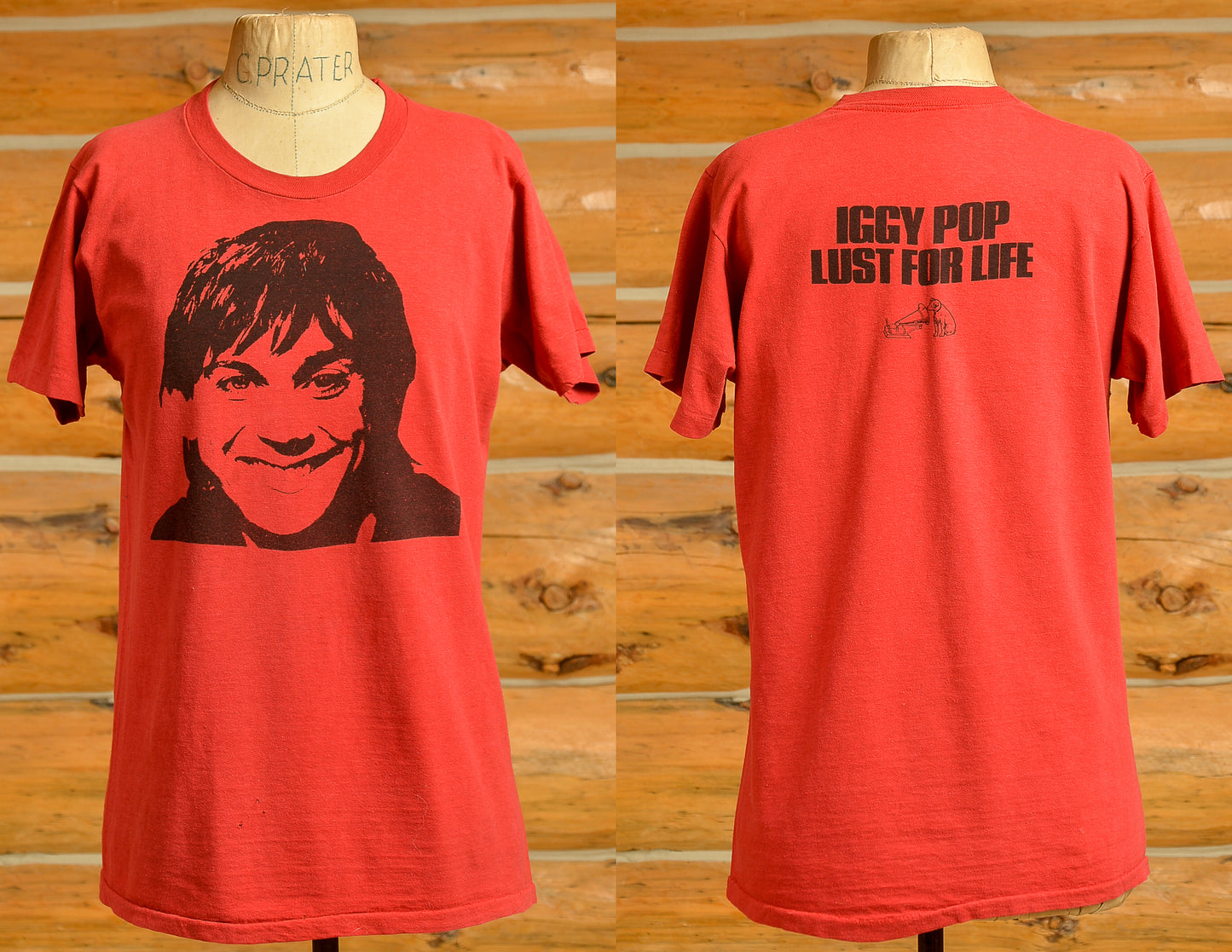 1970s Iggy Pop Lust For Life Front and Back Print Red Cotton T Shirt