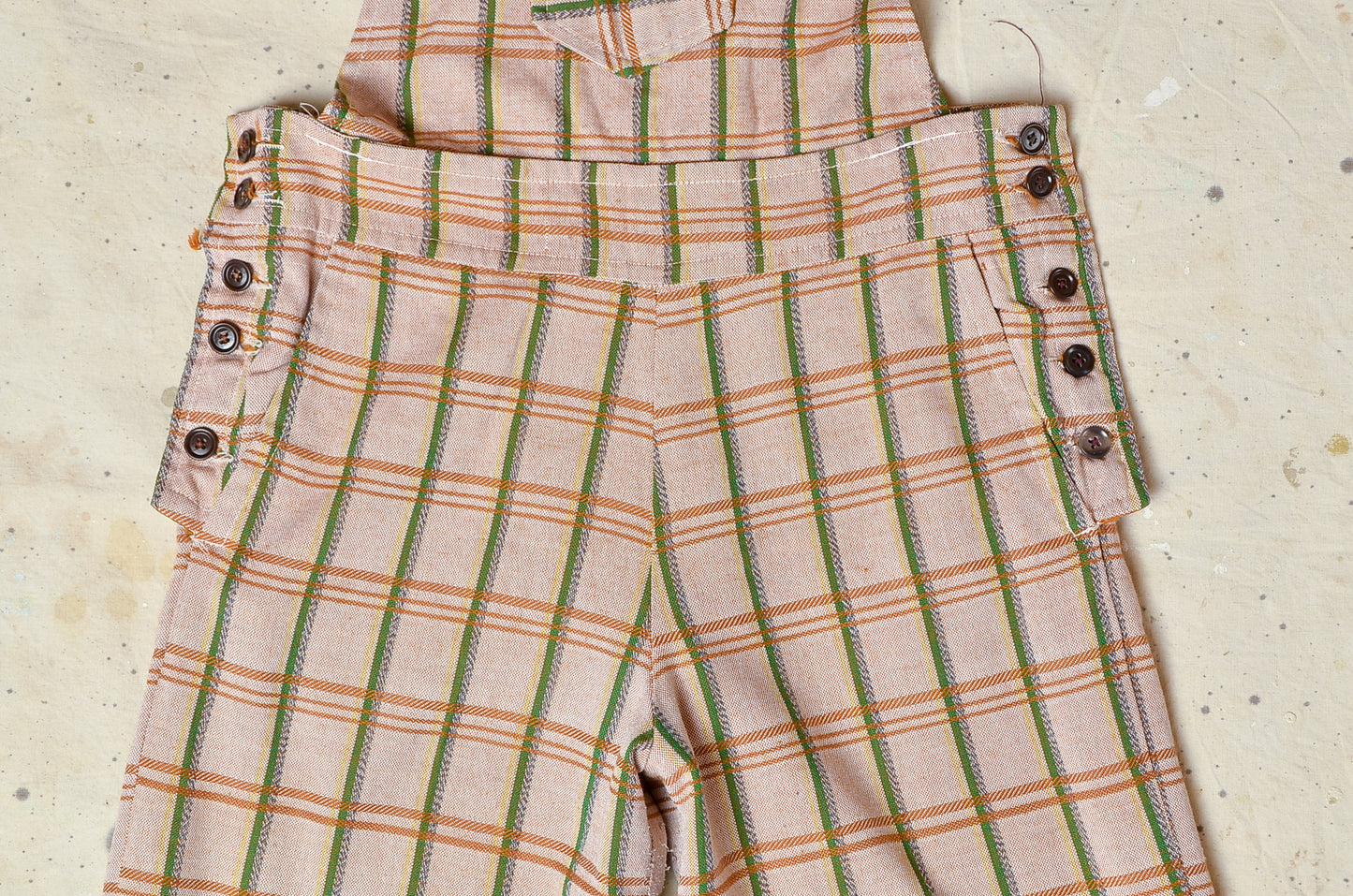 1970s Bell Bottom Overalls Hippie Plaid Bohemian Flared Jumpsuit