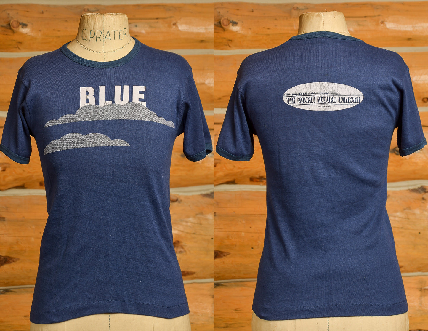 1970s Blue The Rocket Record Company Elton John Label T Shirt