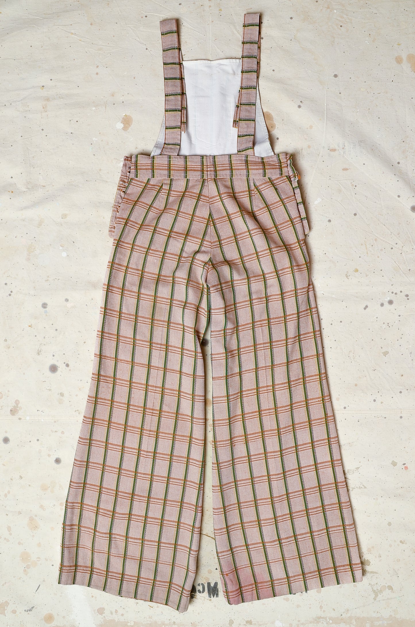 1970s Bell Bottom Overalls Hippie Plaid Bohemian Flared Jumpsuit