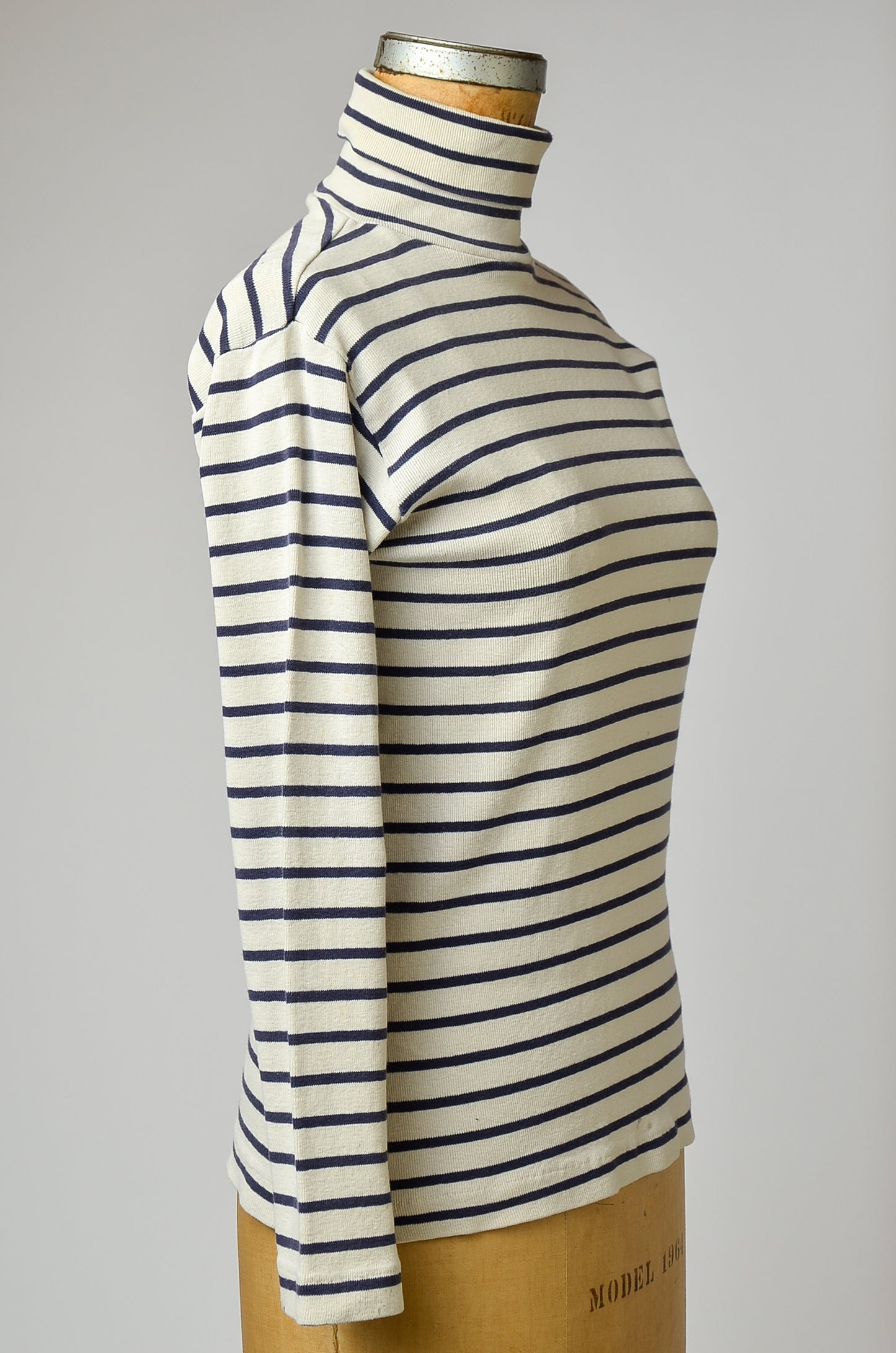 1970s Patagonia Striped Cotton Turtleneck Blue and White High Neck Shirt